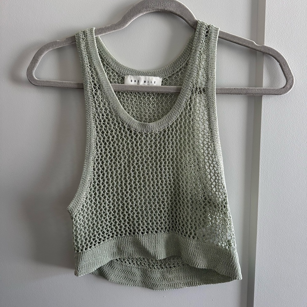 One mile the label cropped green knit top! Perfect condition, great for beach